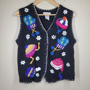 Vintage BP Design Ugly Sweater Vest Knit Winter Gloves Hats Novelty Medium